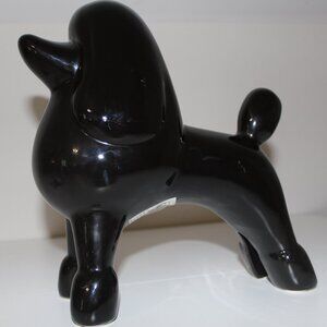 Large Black Poodle Statue Ceramic Glossy Dog Figurine Sculpture 9.5" Three Hands